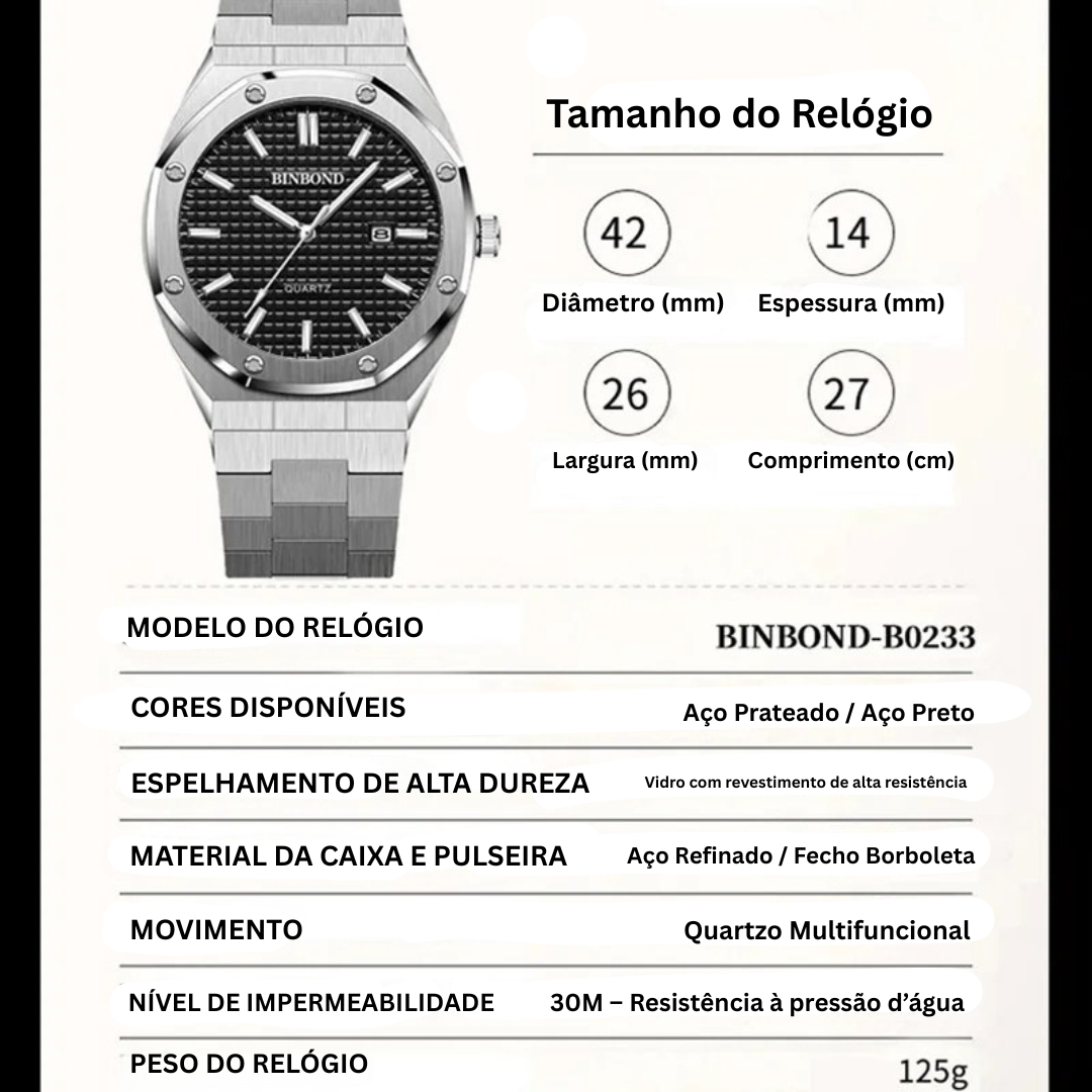 Relógio Masculino BINBOND Luxo Executivo