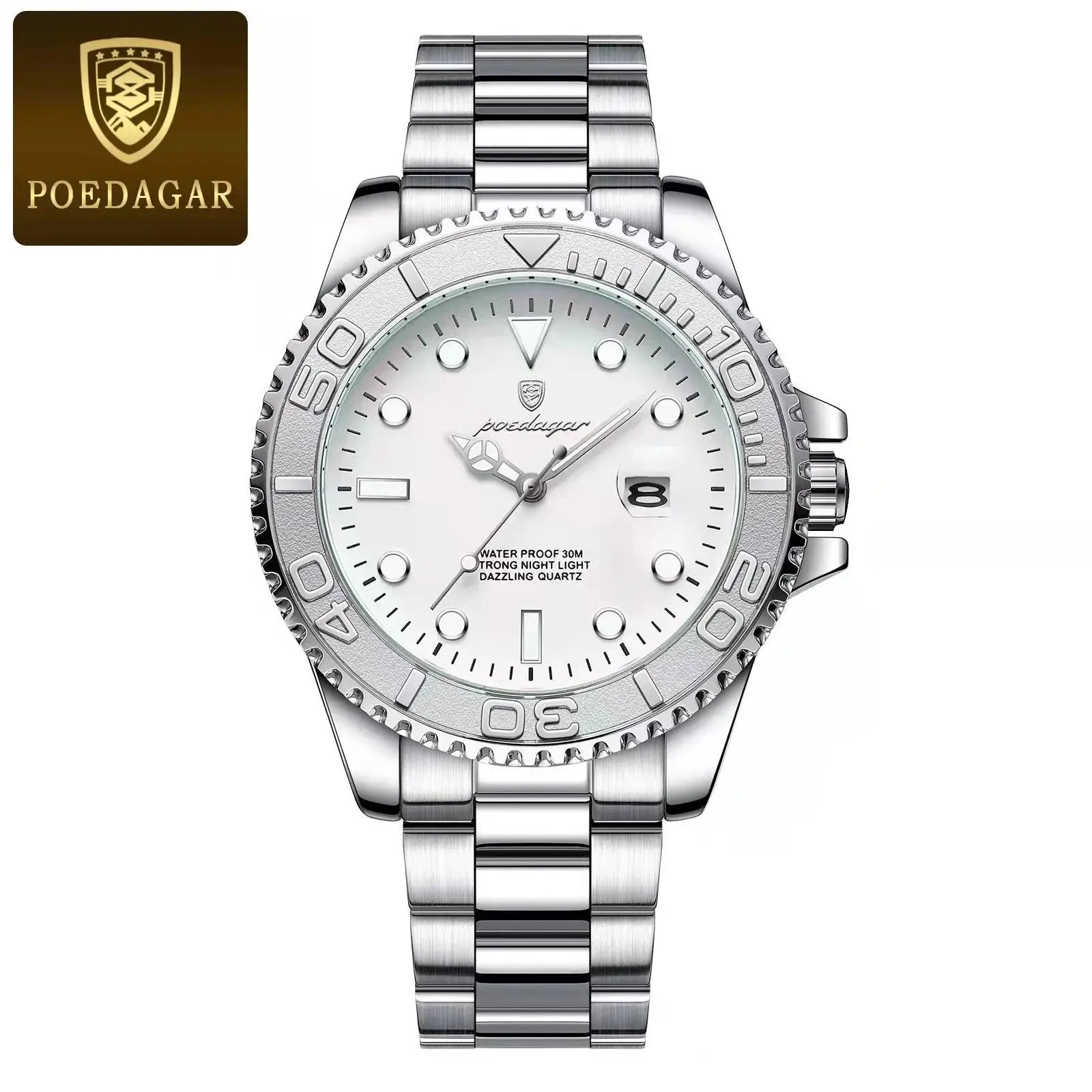 POEDAGAR Luxury Men Watch Business Quartz Man Clock Sports Waterproof Luminous Date Stainless Steel Men's Watches Male Reloj+box