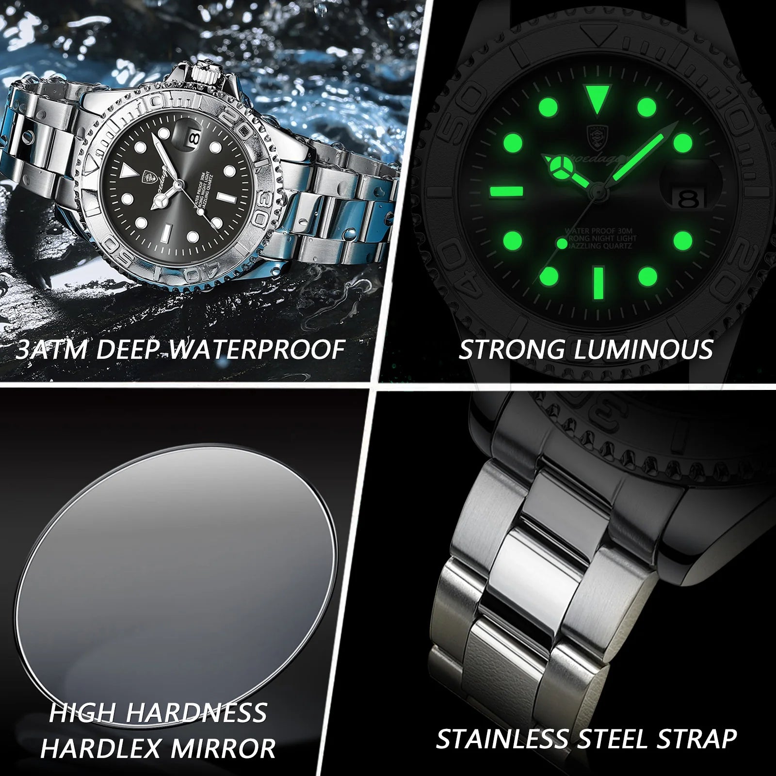 POEDAGAR Luxury Men Watch Business Quartz Man Clock Sports Waterproof Luminous Date Stainless Steel Men's Watches Male Reloj+box
