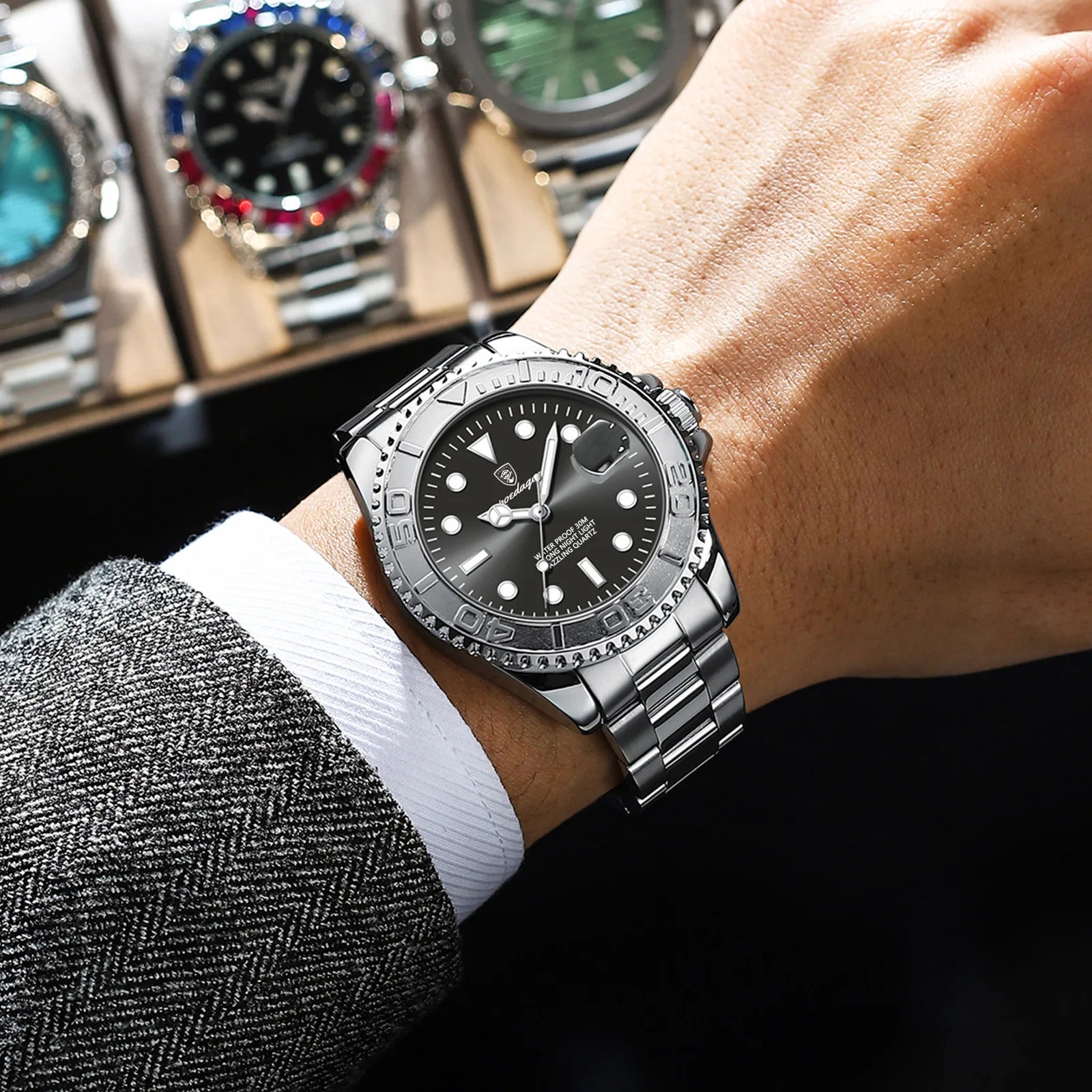 POEDAGAR Luxury Men Watch Business Quartz Man Clock Sports Waterproof Luminous Date Stainless Steel Men's Watches Male Reloj+box