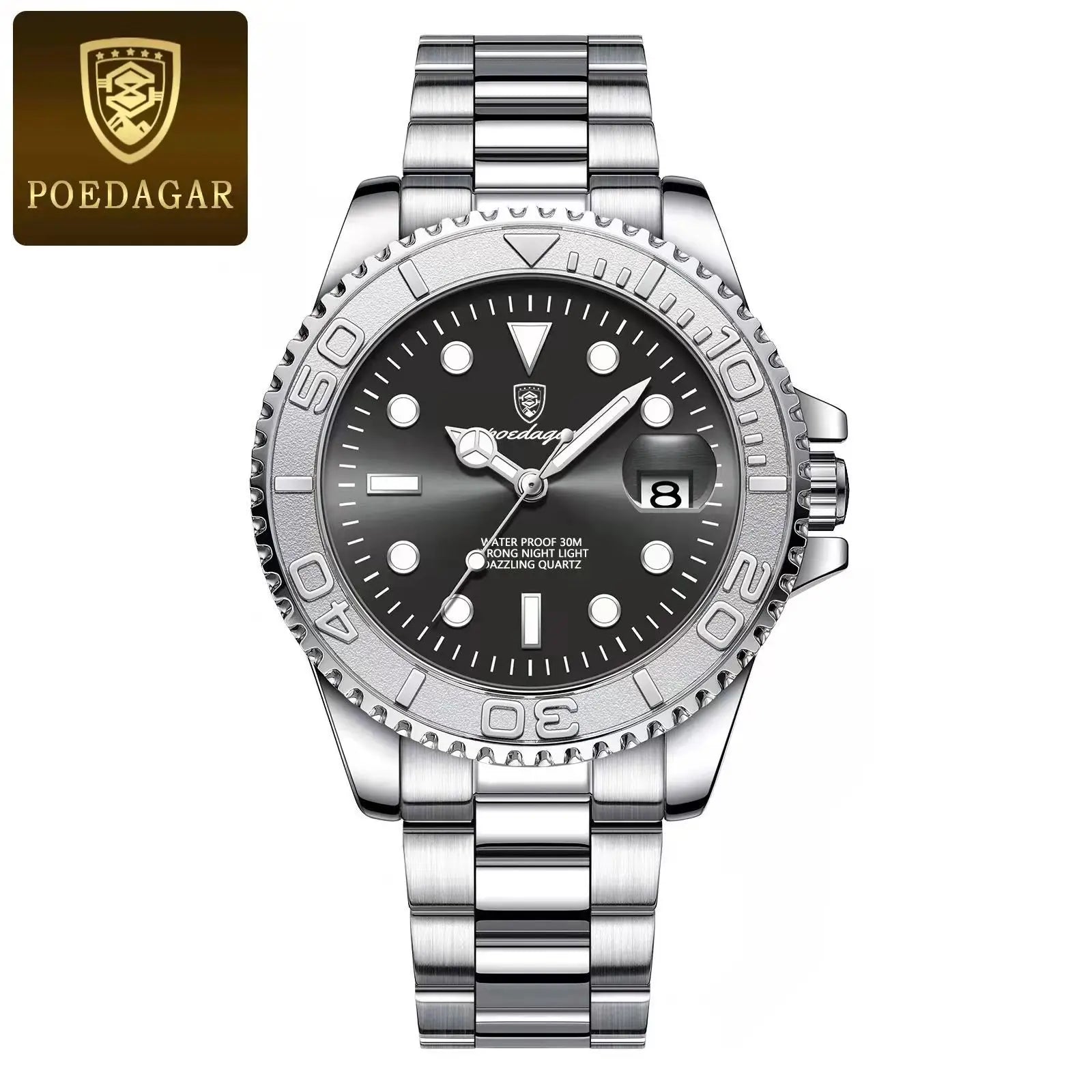 POEDAGAR Luxury Men Watch Business Quartz Man Clock Sports Waterproof Luminous Date Stainless Steel Men's Watches Male Reloj+box