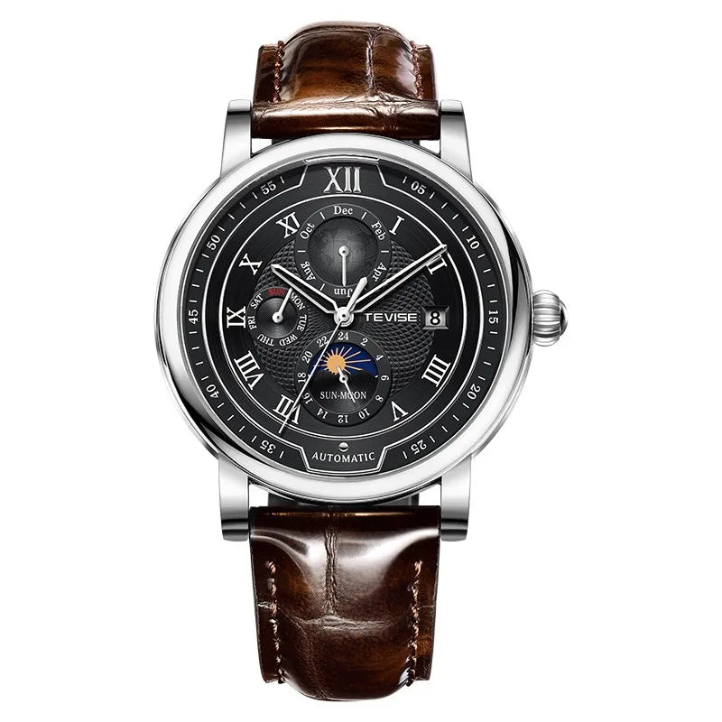 Relógio Masculino TEVISE TW8820 – Luxo Mecânico com Fase da Lua