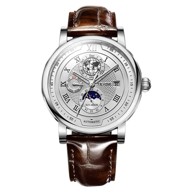 Relógio Masculino TEVISE TW8820 – Luxo Mecânico com Fase da Lua