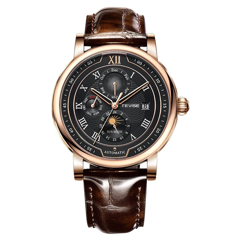 Relógio Masculino TEVISE TW8820 – Luxo Mecânico com Fase da Lua
