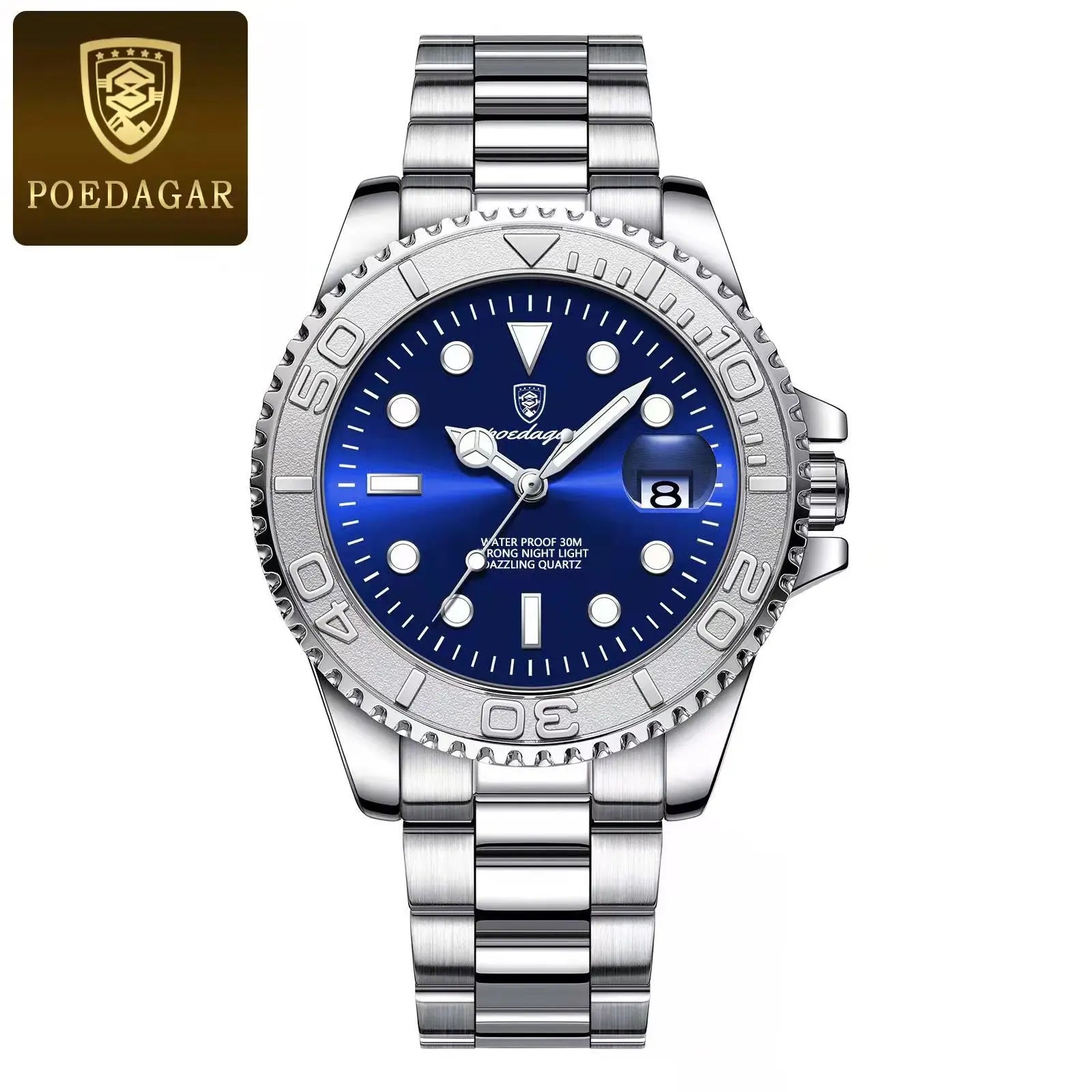 POEDAGAR Luxury Men Watch Business Quartz Man Clock Sports Waterproof Luminous Date Stainless Steel Men's Watches Male Reloj+box